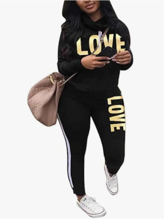 Women Two Piece  Round Neck Pullover Top with Long Pants Casual Outfit
