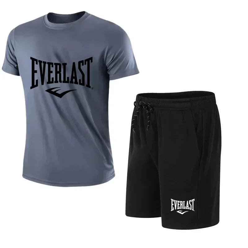 Summer Simplify Style Men's Sports Fashion Sets, Summer Leisure  Short Sleeve Tops + Shorts 2 Piece ,Outfit Outdoor Run Gym
