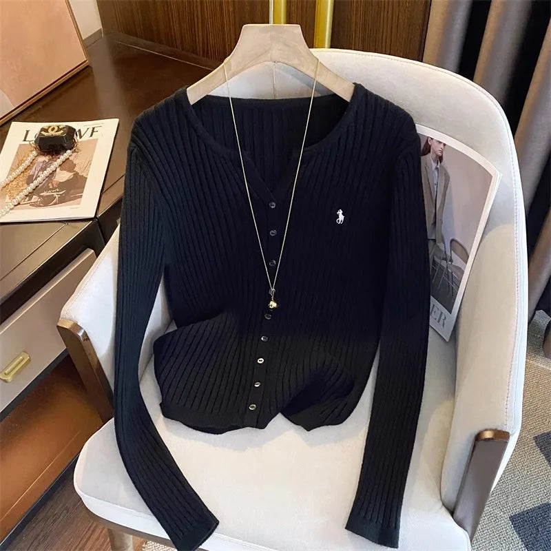 Fashion Knitted Tops Embroidery Long Sleeve Cardigans Sweaters Fashion Streetwear Lady Shirts