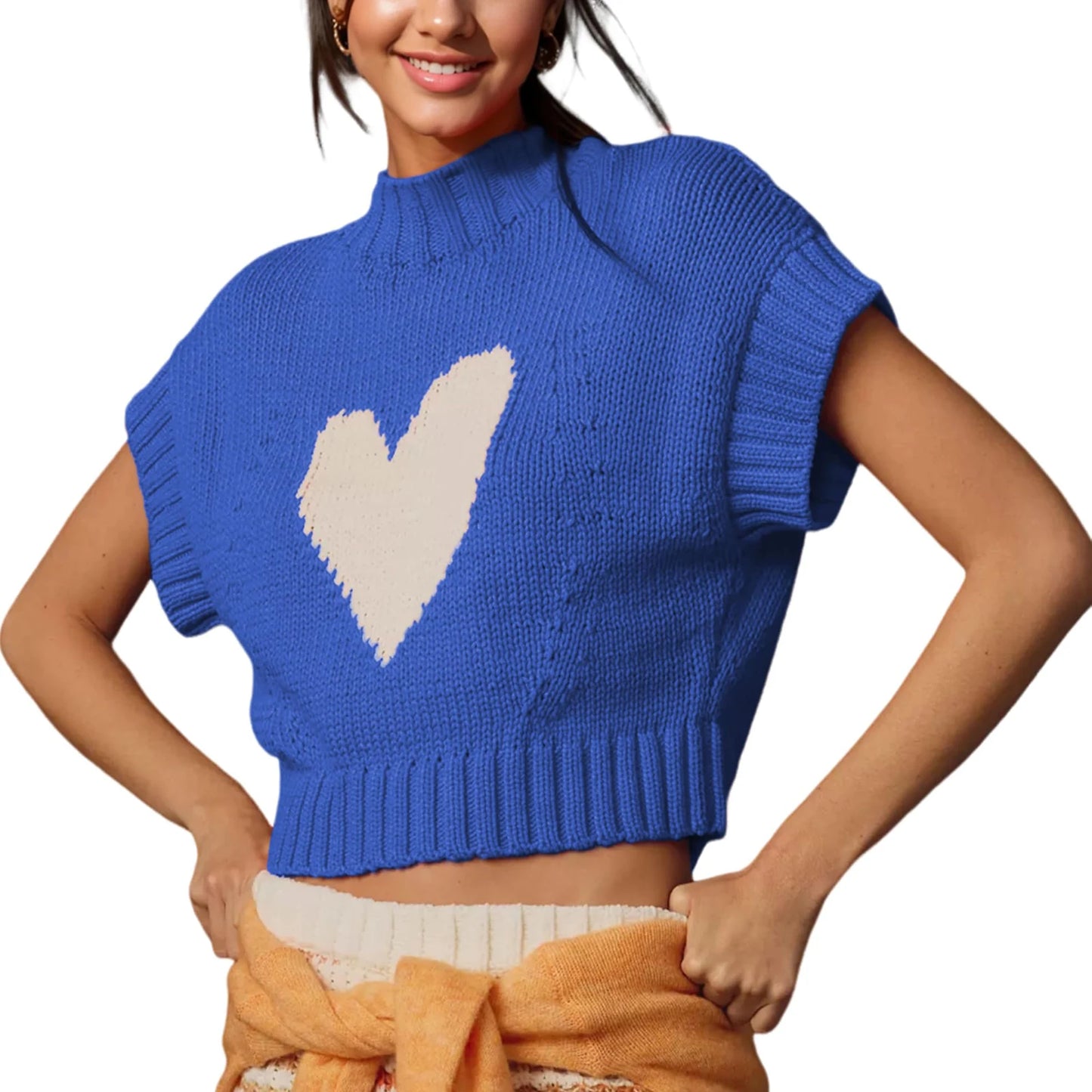 Women s Sleeveless Sweater Vest Heart Patterned O-Neck Knit Top Chic Street Style for Work or Weekend Outings