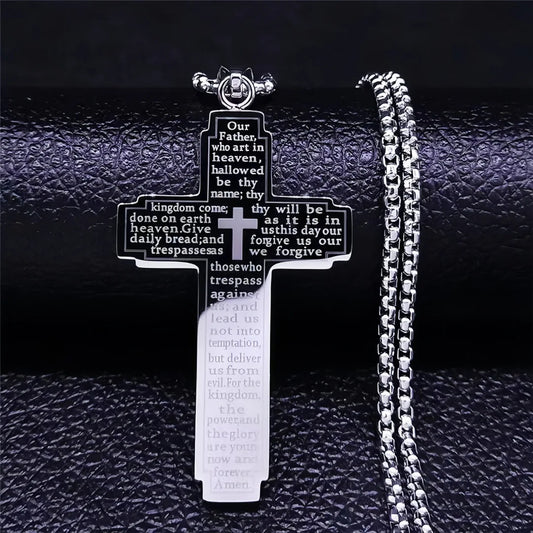 TrendMen  Rock Crucifix Cross Stainless Steel Pendant Necklaces For Men  Black Metal Clavicle Chain