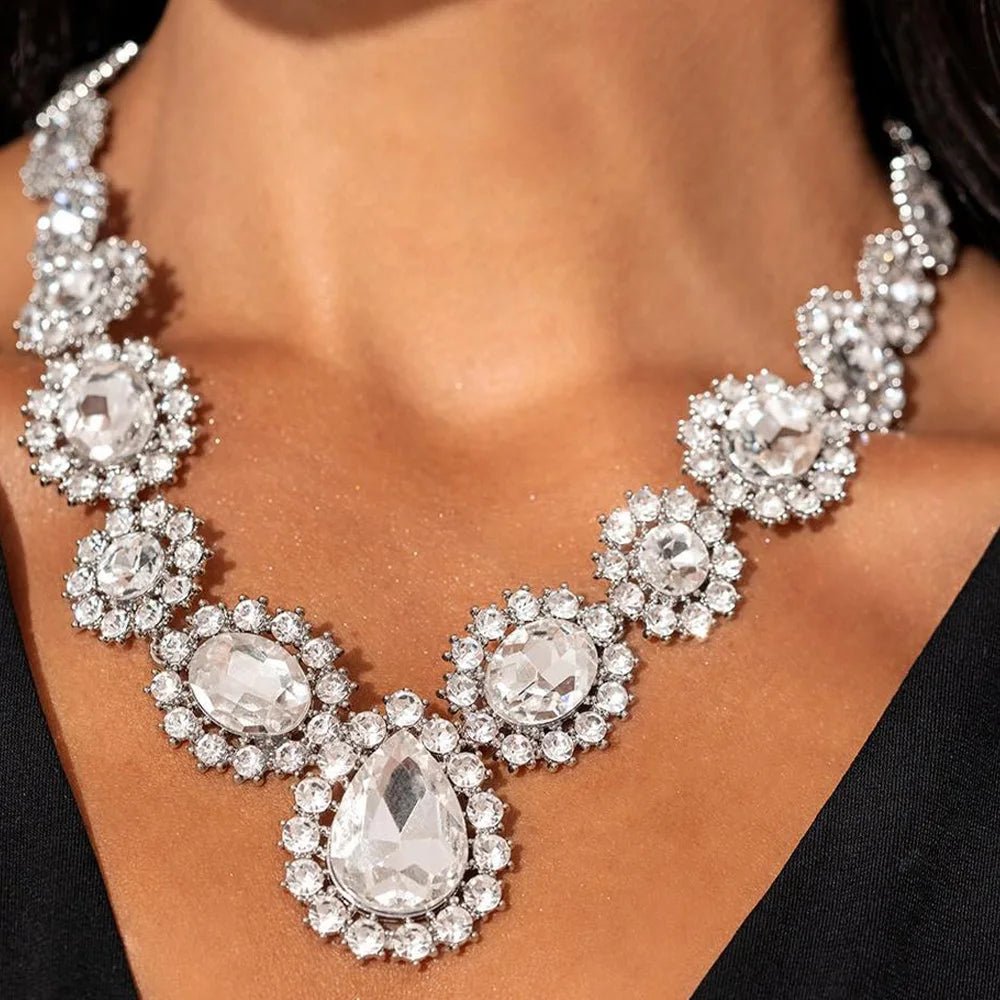 Luxury Round Crystal Exaggerated Necklace Earrings Set