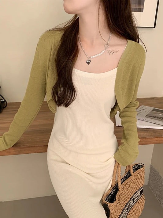 Summer Shrug Cardigan Women Sexy Long Sleeve Sheer Thin Crop Tops Woman Chic