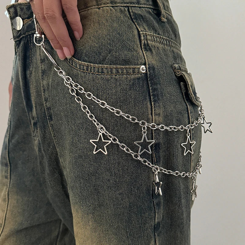 Unisex Jeans Pants Chain Belts For Men and Women Punk Metal Crescent Geometric Bag Chain Hip Hop Hipster Cool Street keychain