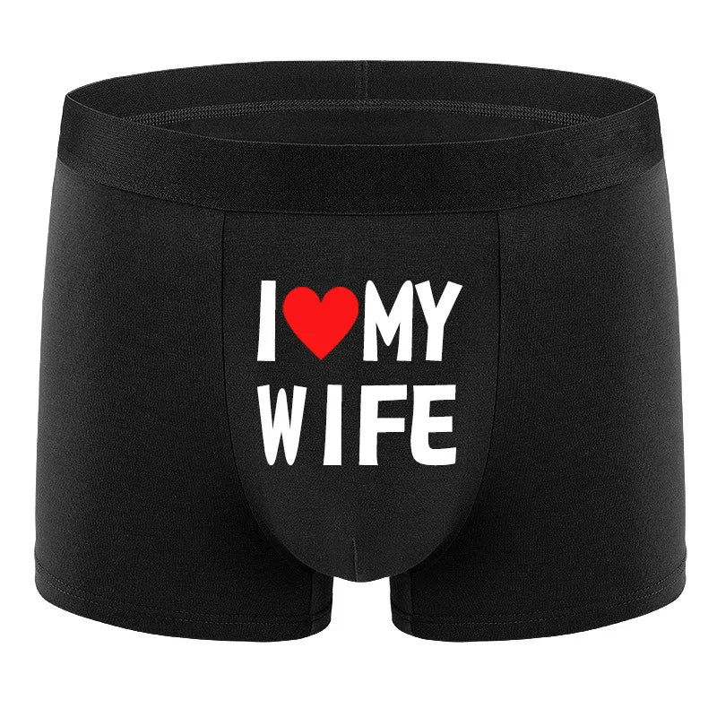 Style Men Underwear Black Color Men Boxer Fashion Personalized Printing I Love My Wife Soft Breathable Men