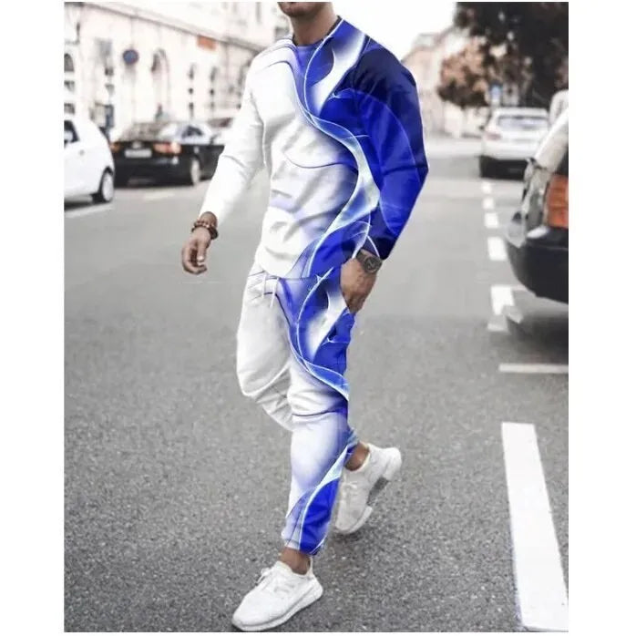Men's 3D printed sweatshirt set Colorful Flame cap sweatshirt Sweatshirt sweatpants crew neck sportswear
