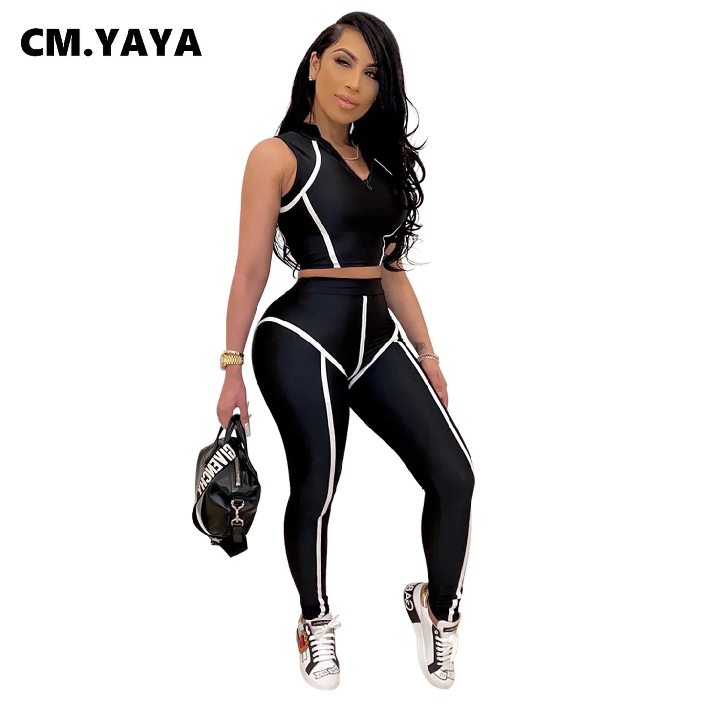 Women Sets Summer Tracksuits Slim Sleeveless Skinny Crop Tops + Pants Suit Two Piece Set