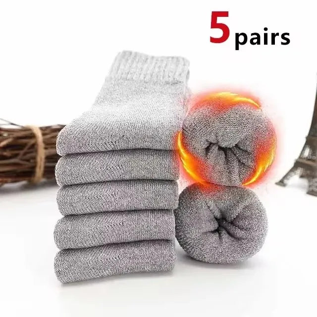 5 Pairs Autumn Winter Thick Towel Warm Socks Men And Women Keep Warm Socks Retro Solid Color Casual Wool Socks Gifts