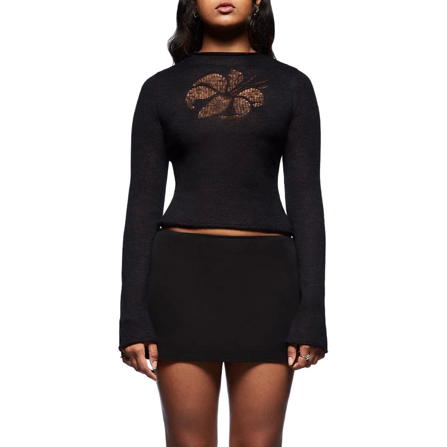 Women s Floral Print Crew Neck Long Sleeve Knit Sweater Cozy Pullover for Fall and Winter Warm and Stylish Sweater