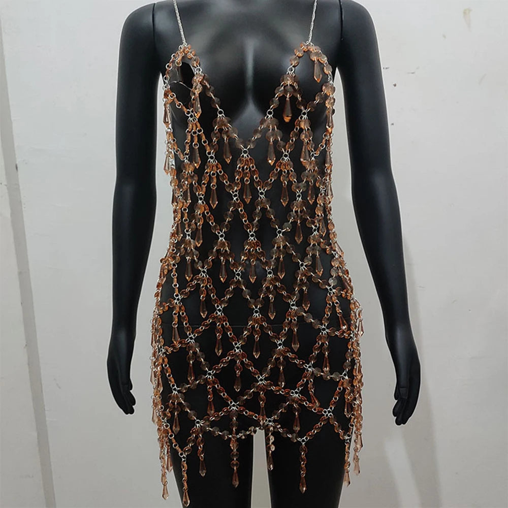 Mesh Dress Lingerie Bodysuit Hip  Jewelry Accessories