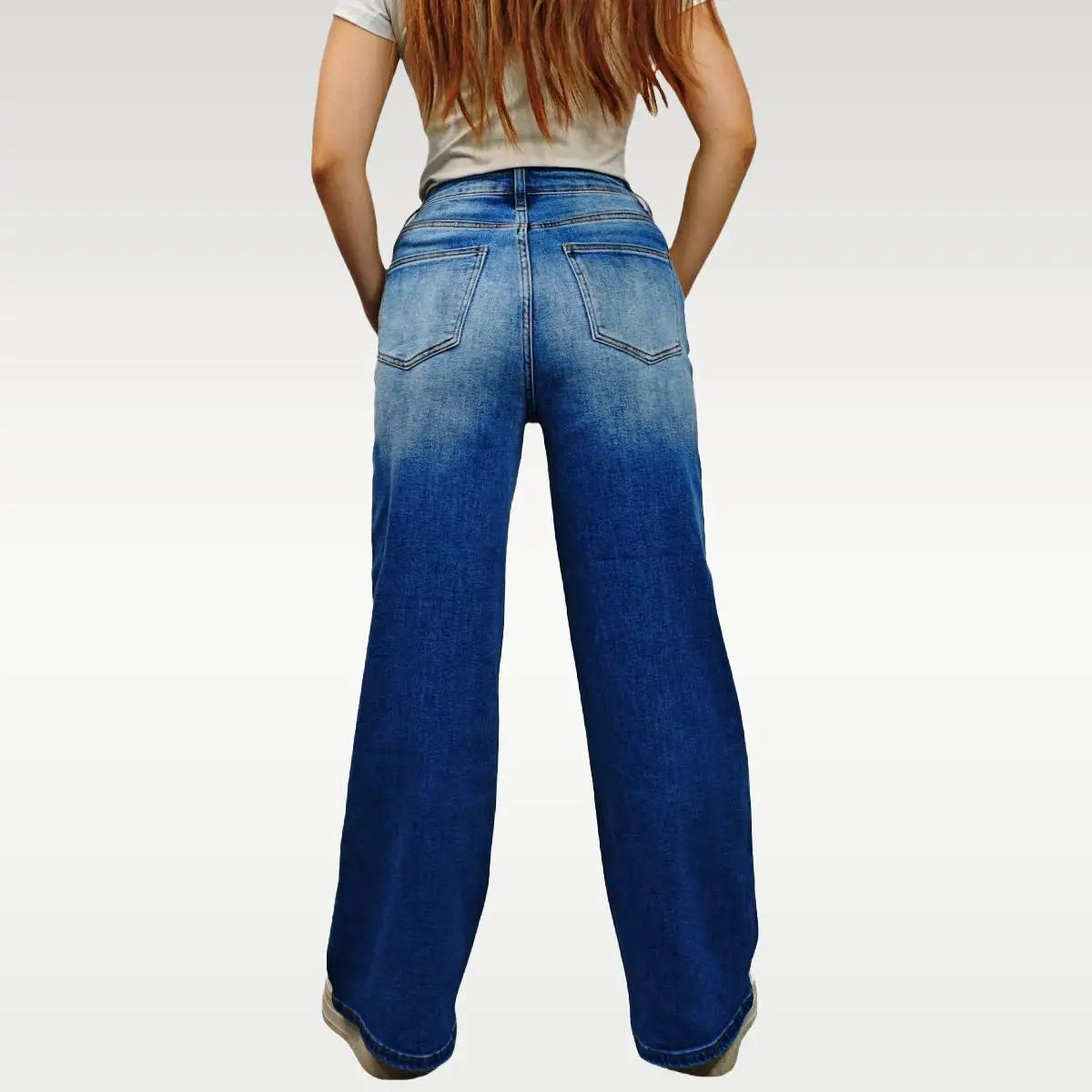 Women Wide Leg High-waisted Stretchy Jeans Baggy Pants Medium Blue  Streetwear