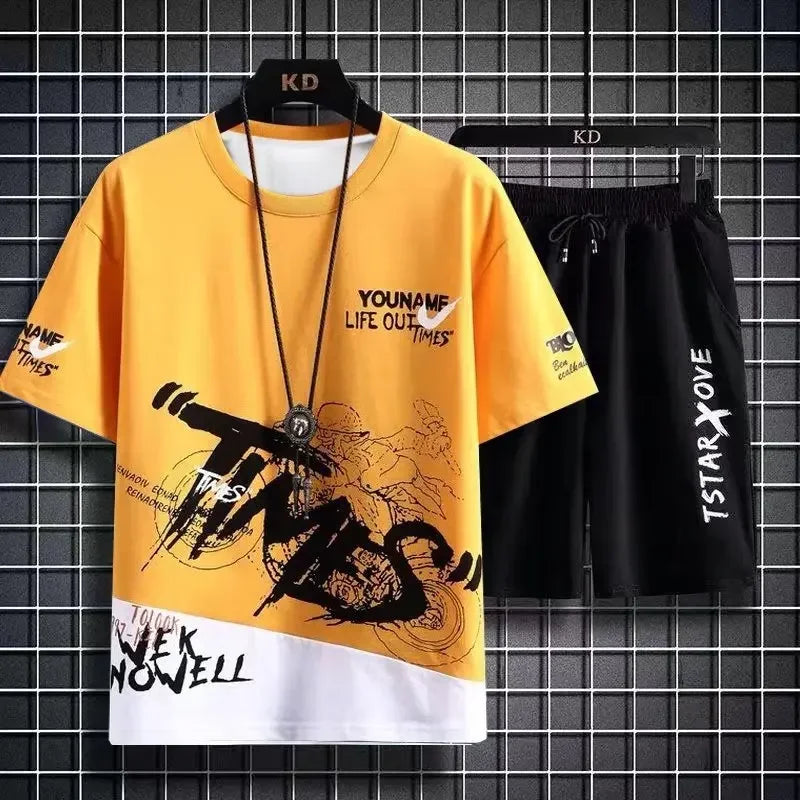 Men's Sets Summer Fashion T Shirts Casual Polyester Gradient Shorts Set Men's Sporty Two-piece Outfit Basketball Tracksuits