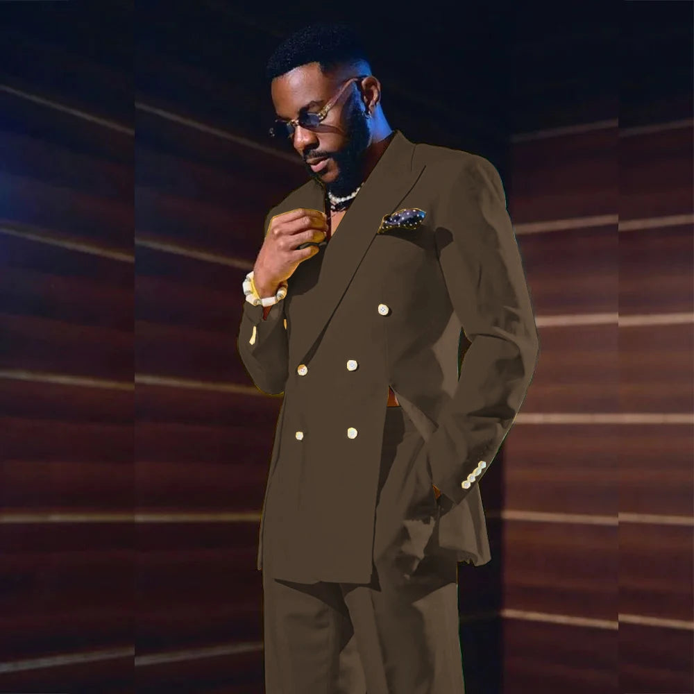 Fashion Men's Suits Special Style Double Breasted Peaked Lapel Luxury Blazer 2 Piece Jacket Pants Chic Blazer Customized
