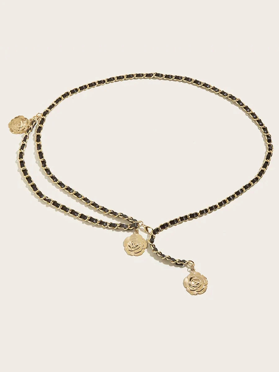 High Quality Metal Waist Chain Belts For Women Round Flower Pendant Chain Strap Rope Female Fine Waistband