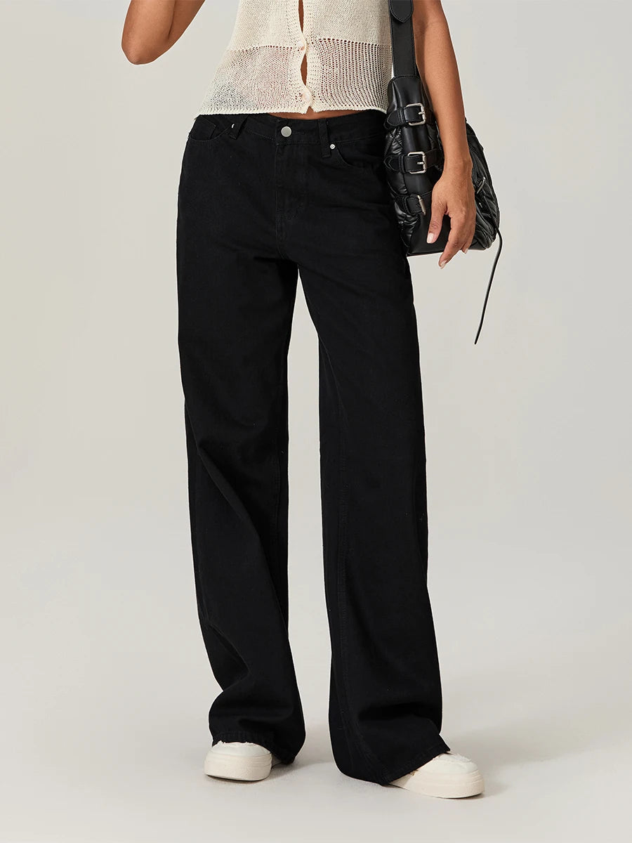 Women s Stylish Star Print Loose Denim Jeans for Spring and Fall - Casual Low Waist Trousers with a Fashionable Twist