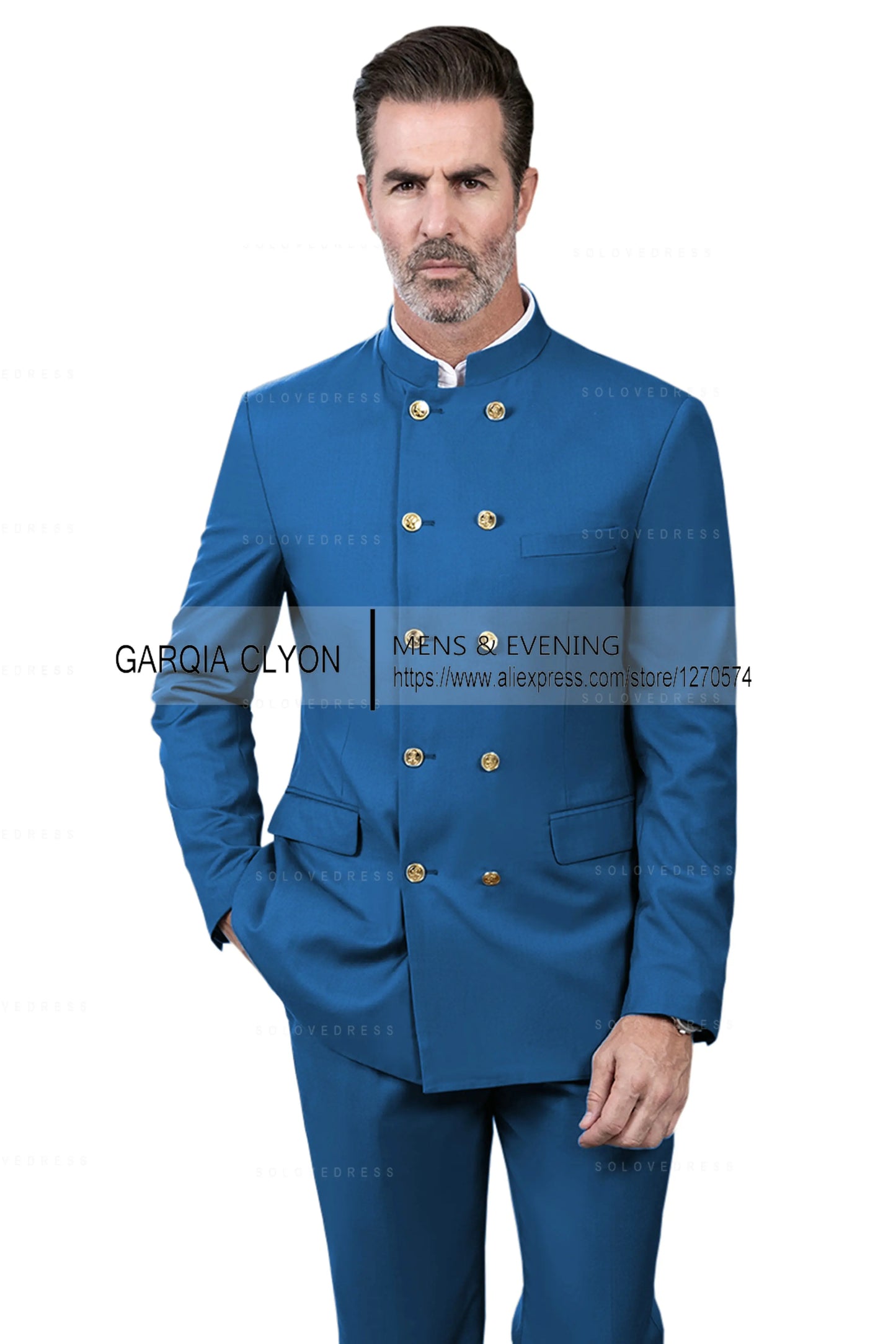 2 Piece Stand Collar Double-Breasted Chinese Style  Men's Suits With 3 Real Pocket Wedding SuitsTailored Fit (Blazer+Pants)