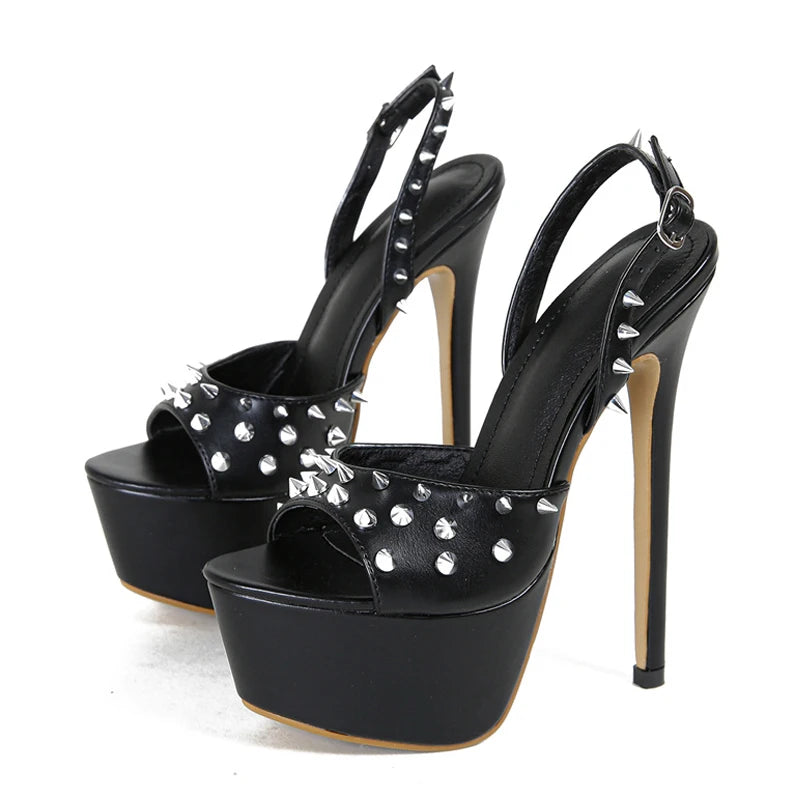 Fashion Design Metal Rivet Back Buckle Strap Platform Sandals Women's Shoe Sexy Peep Toe  High Heels