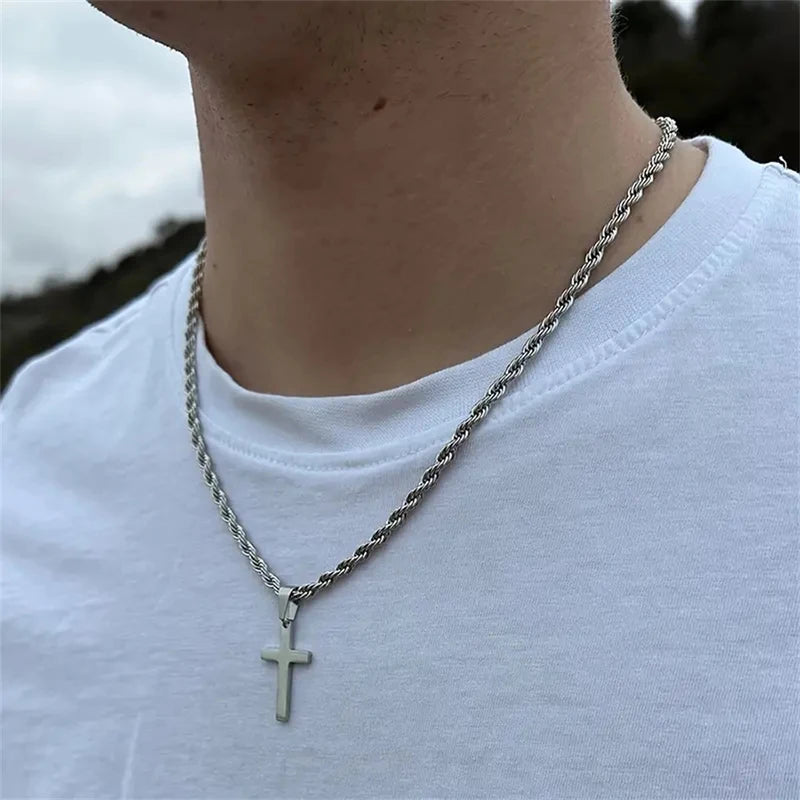 Stainless Steel Cross Pendant Necklace for Men Women Minimalist Gold Color Jewelry Male Female Necklaces Chokers Gifts