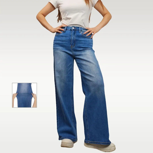 Women Wide Leg High-waisted Stretchy Jeans Baggy Pants Medium Blue  Streetwear