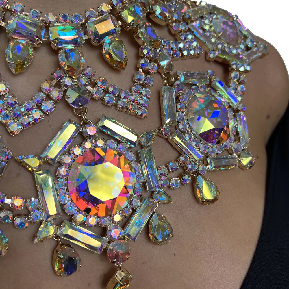 AB Color Geometric Necklace  Irregular Accessories Exaggerated Jewelry Luxury Crystal Oversize