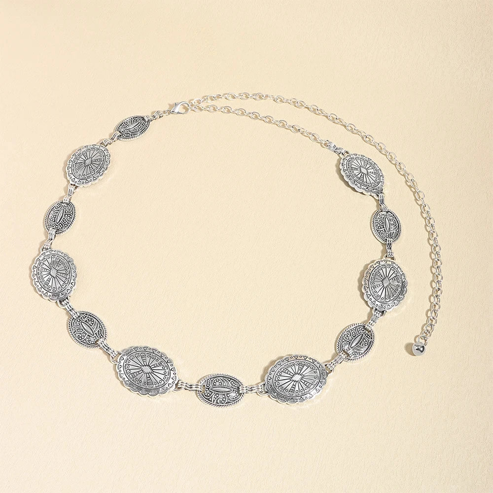 Retro Style WOMEN'S Metal Waist Chain Accessories Decorative Circle Carved Chain Belt High Style Accessories