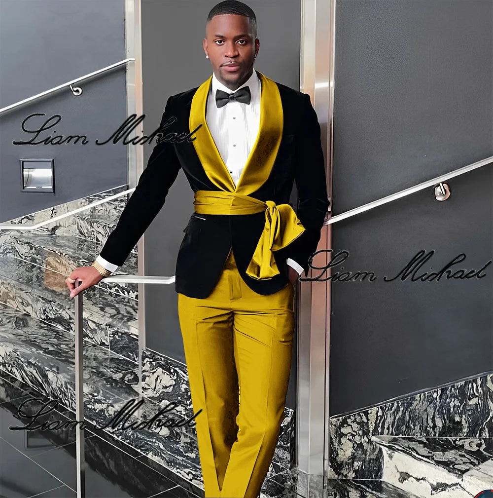 Velvet Jacket Men's 3 Piece Suit Wedding Groom Tuxedo Fashion Customized Men's Clothes Elegant
