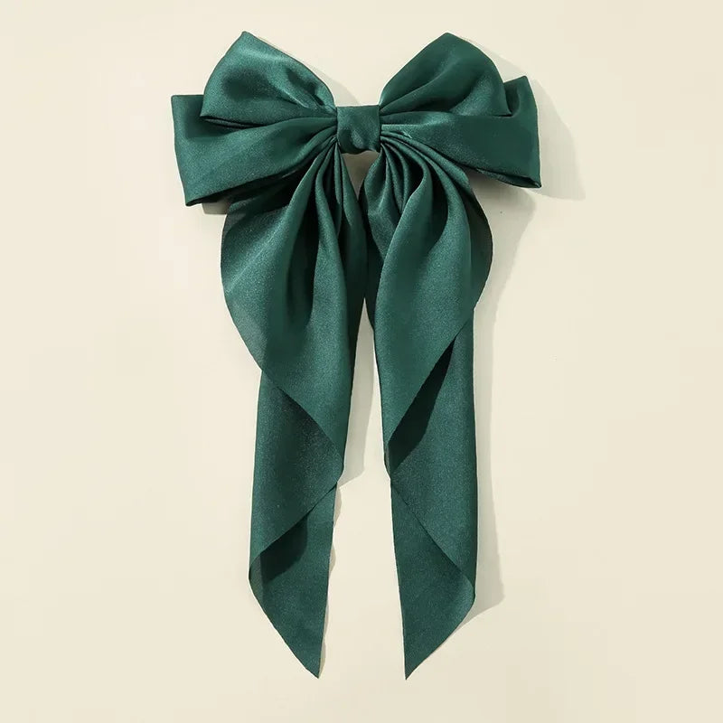 Hair Clips for Women  Big Bowknot Solid Satin Long Ribbon Bows Spring Clamp Barrette