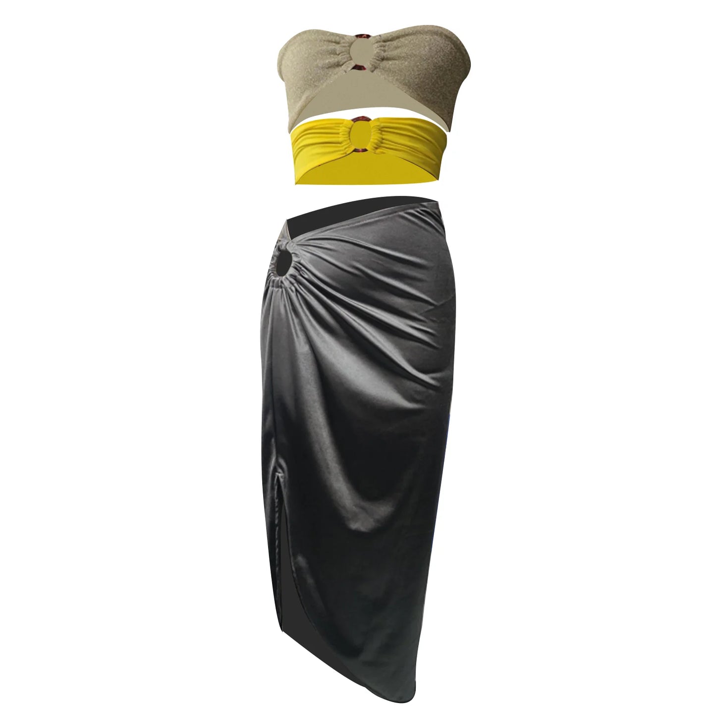 Women s Summer 2 Piece Set Off Shoulder Crop Top and High Waist Ruched Skirt Matching Outfit