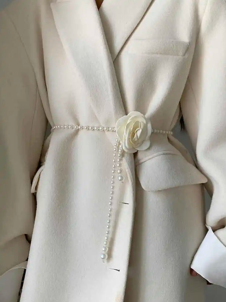 Pearl Waist Belt Women's Style Camellia Decorative Versatile Waist Belt  Dress Coat Jacket Fashion Elegant Belt