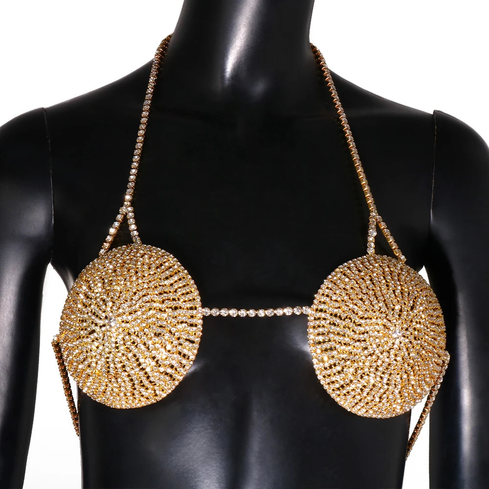 Round Crystal Bra Top Rhinestone Lingerie Chain Body Jewelry