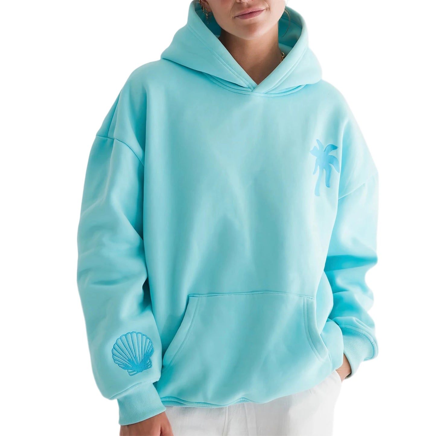 Women s Floral Embroidered Long Sleeve Beach Hoodie Oversized Sweatshirt Casual Streetwear Pullover Top