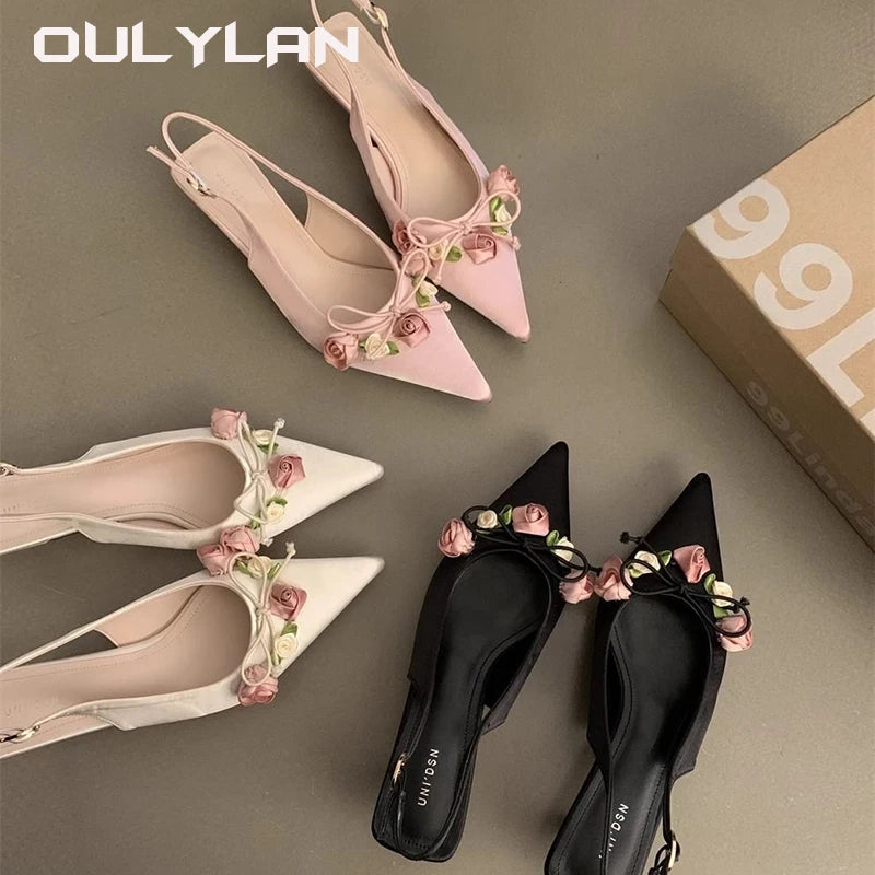 French Style Matching Skirt with High Heels Shoes Exquisite Sandals Flower Decoration Elegant Sandals