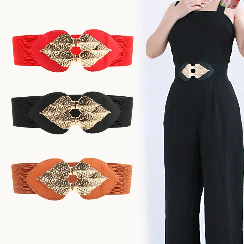 women's elastic waist seal  fashion commuting belt for women leaves peach heart elastic wide waist seal