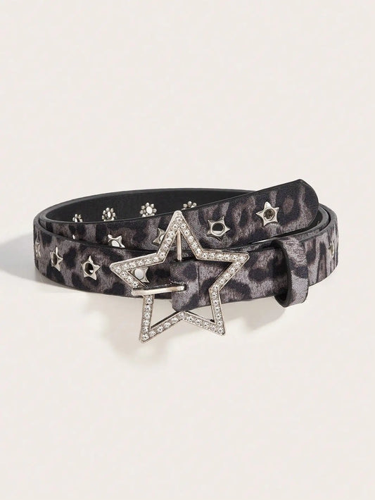 Women's Star Studded Metal Hollow Star Belt, Suitable For Casual Daily Wear