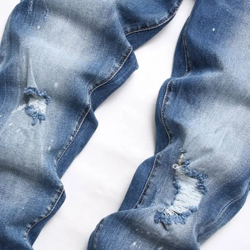 Street Trendy Jeans Fashion Hanging Decoration Trend Swinging Paint Slim Fit Mid Waist Long