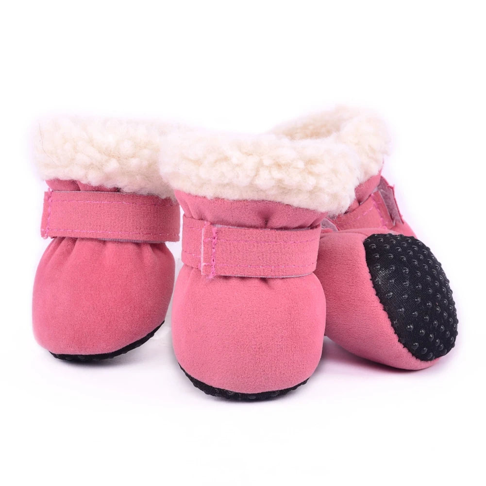 4pcs/set Plush Pet Dog Shoes Autumn Winter Warm Dog Boots Socks Comfortable Anti-slip Puppy  Rain Snow Booties Footwear