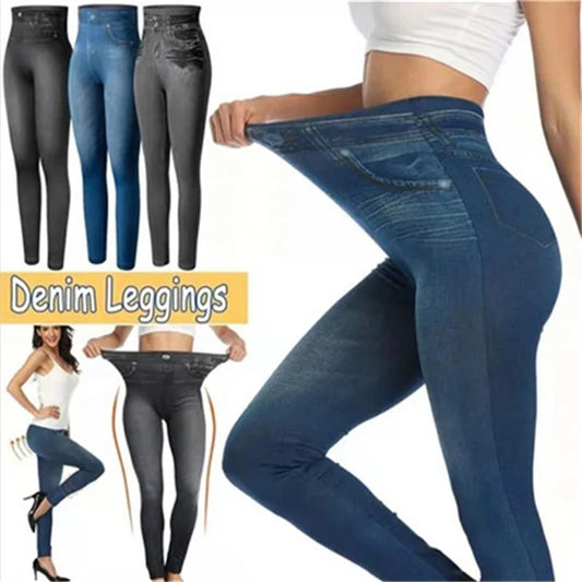 Ultra High Stretch Denim Inspired Leggings for Women High Waist Slim Fit Lifted Buttocks