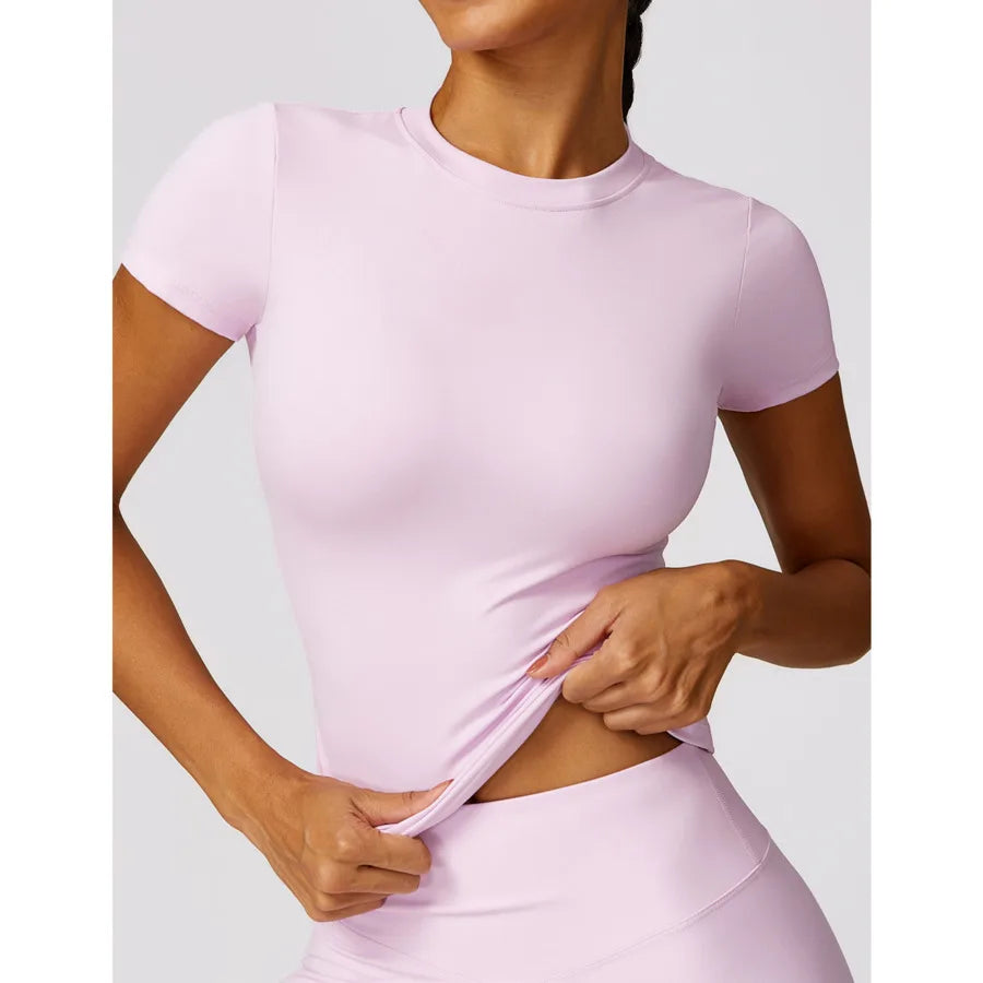 Women's Sports T Shirt Summer Short Sleeve Running  Round Neck Breathable Stretchy GYM Yoga Slim Fitness Active Top Tee