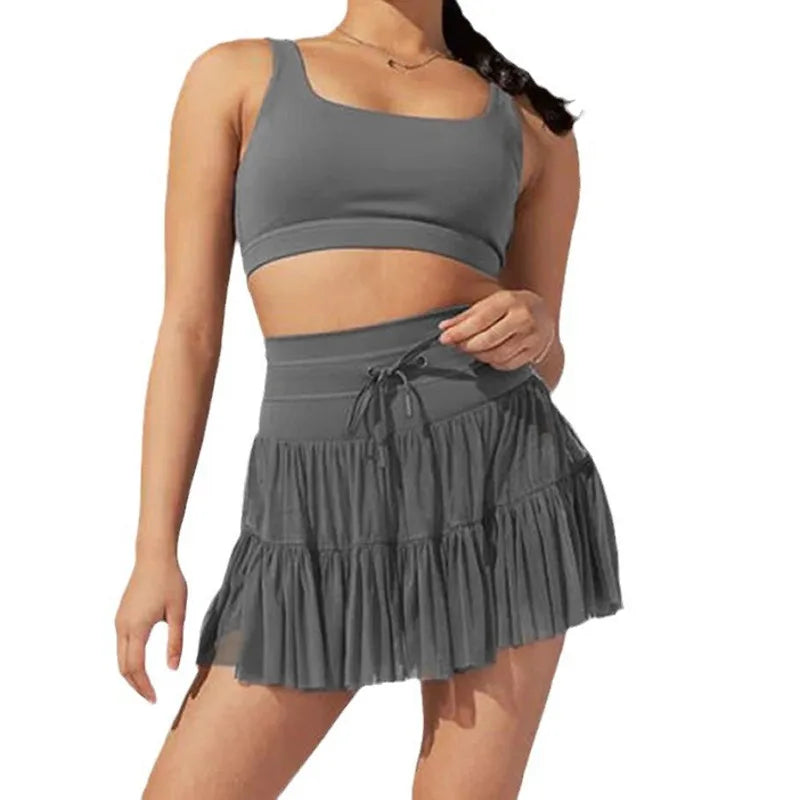 Sport Pleated Skirts With Safety Shorts  High Waist Skirts