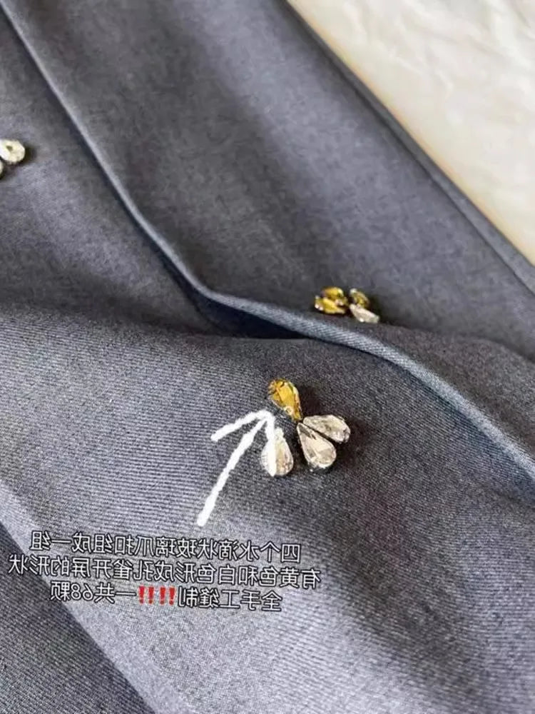 Embroidery Beading Gray  Ruched Skirt High Waist