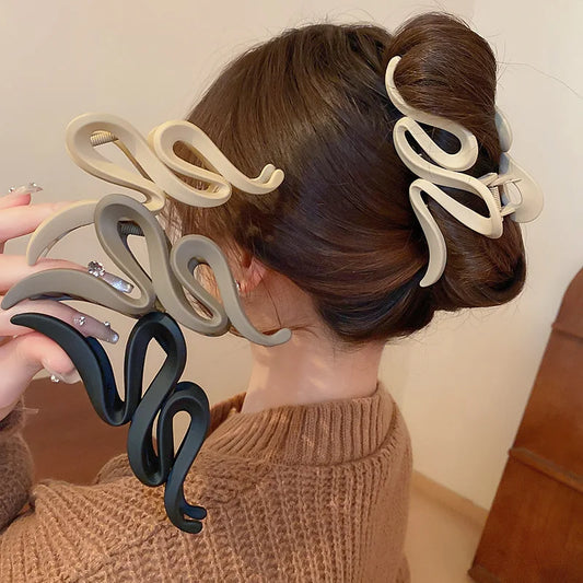 Solid Color Acrylic Frosted Wave Hair Claws for Women Simple Versatile Back Head Shark Clip French Hair Accessories
