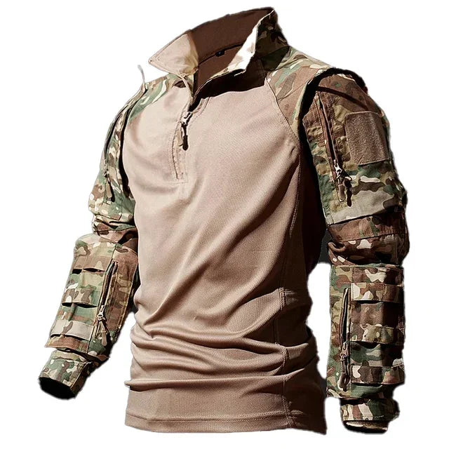 Outdoor Training Suit Men Outdoor Durable Breathable T-shirt Cargo Pants Set Waterproof Suits Multiple Pockets Camo 2 Pcs Set
