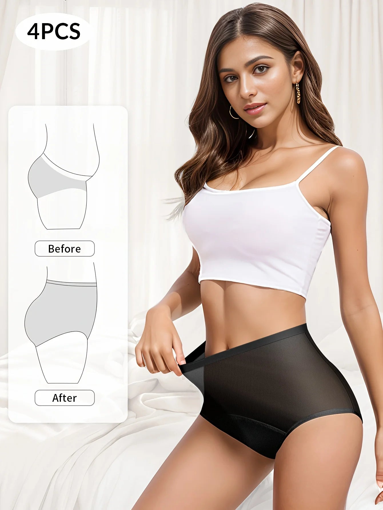 4pcs Physiology Women's Panties Breathable Mesh Silk Traceless Menstrual Leakage Prevention High Waisted Tummy Tightening