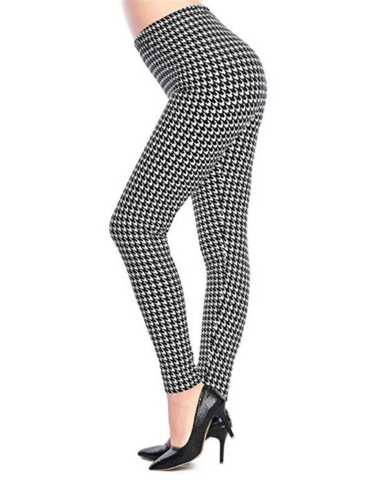 Graffiti Leggings Patterned Print Leggings For Women Leggings Houndstooth  Elastic Design Vintage Leggings