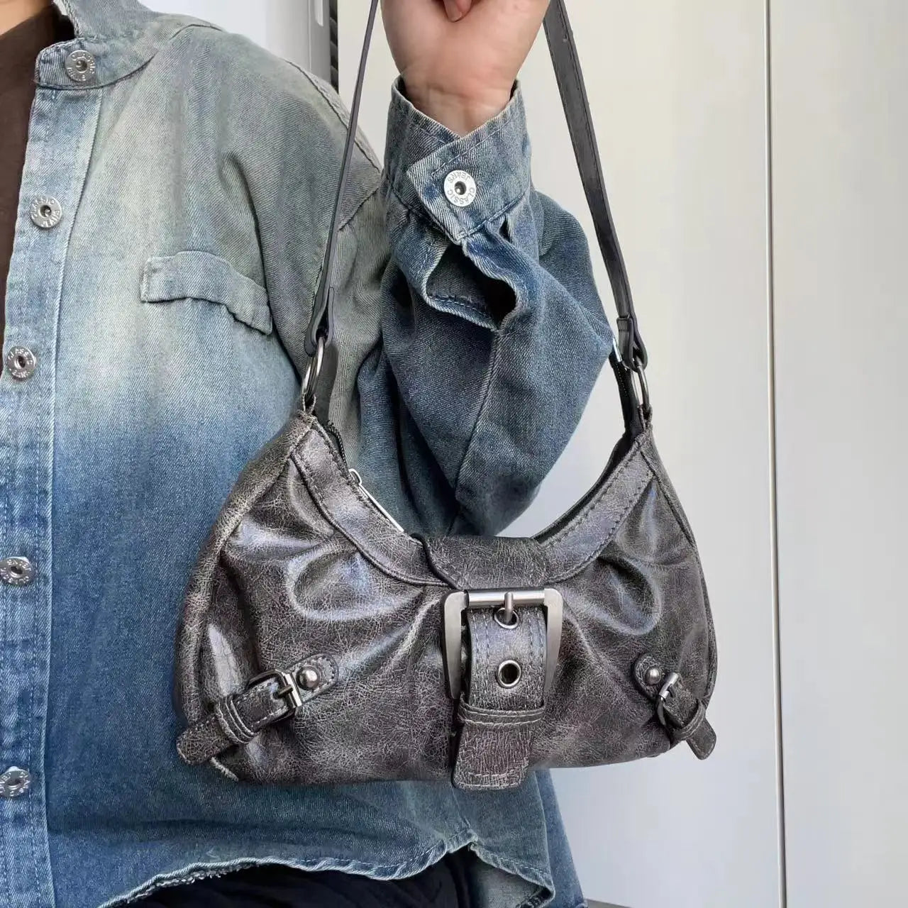 Spring Hot Selling Maillard Style Retro Style Small Bag Wasteland Style Vintage Leather Shoulder Armpit Bag