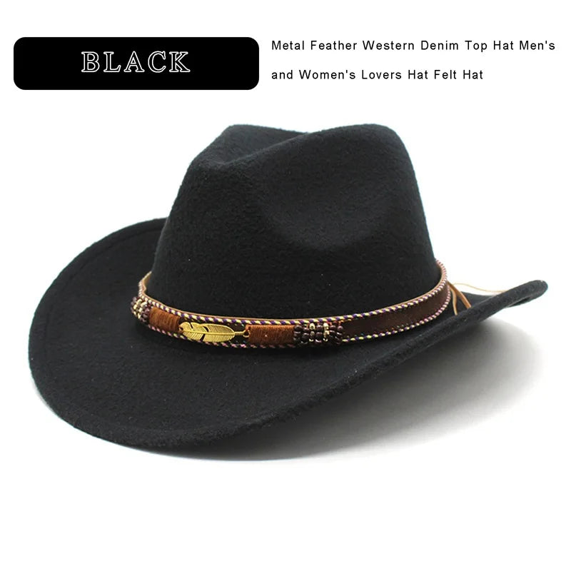 Vintage Style Wide Brim Hat with Leather Band for Men and Women Classic Retro Wool Felt Hat