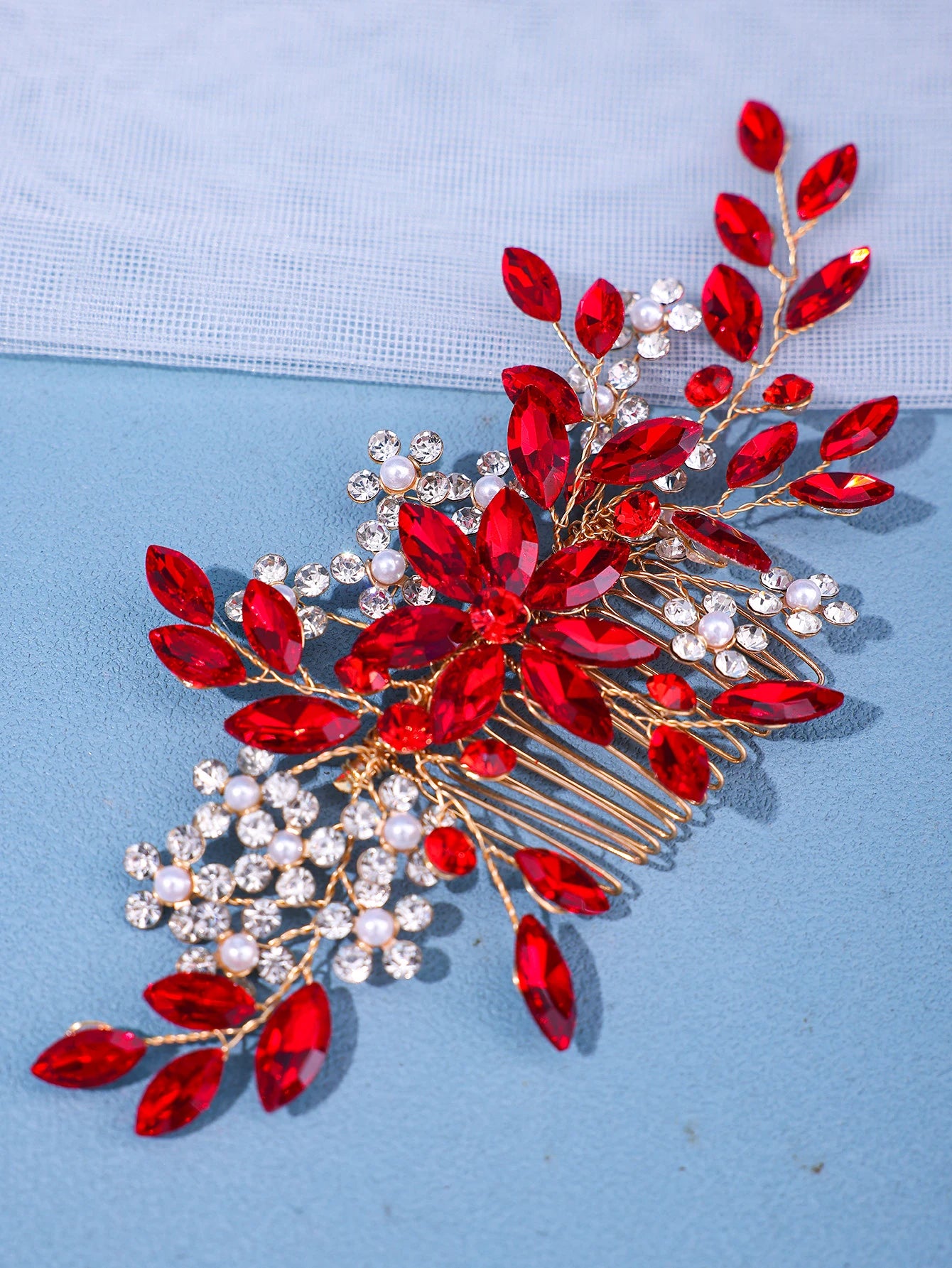 Women's Crystal Pearl Hair Comb Rhinestone Flower Leaf Hairpin Bridal Wedding Headband Jewelry Comb Pin Accessory