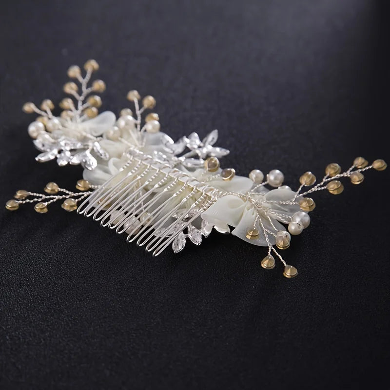 Flower Rhinestone Pearl Hair Clip Comb Headband Women Hair Jewelry Accessories For Women  Headband Clip Gift