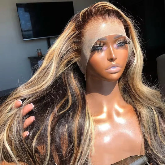 13x6 Hd Transparent Body Wave Lace Front Wig Colored Highlight Human Hair Wigs  4/27 Blonde