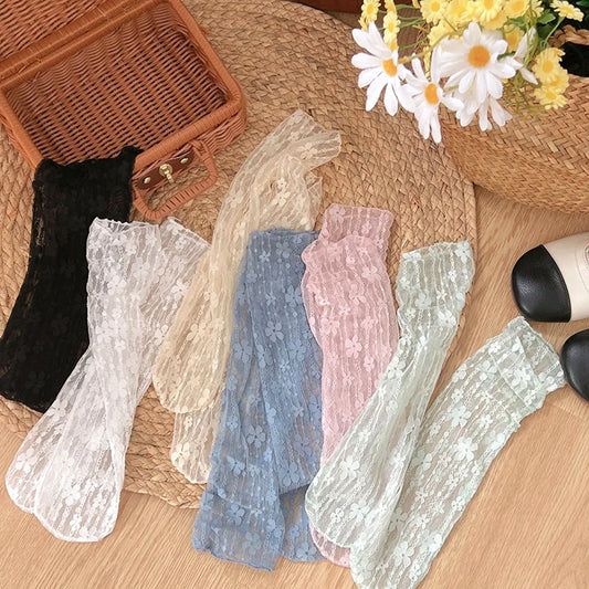 Women's Breathable Transparent Floral Lace Socks Sweet Mesh Fishnet Socks Soft Fun Socks Hosiery